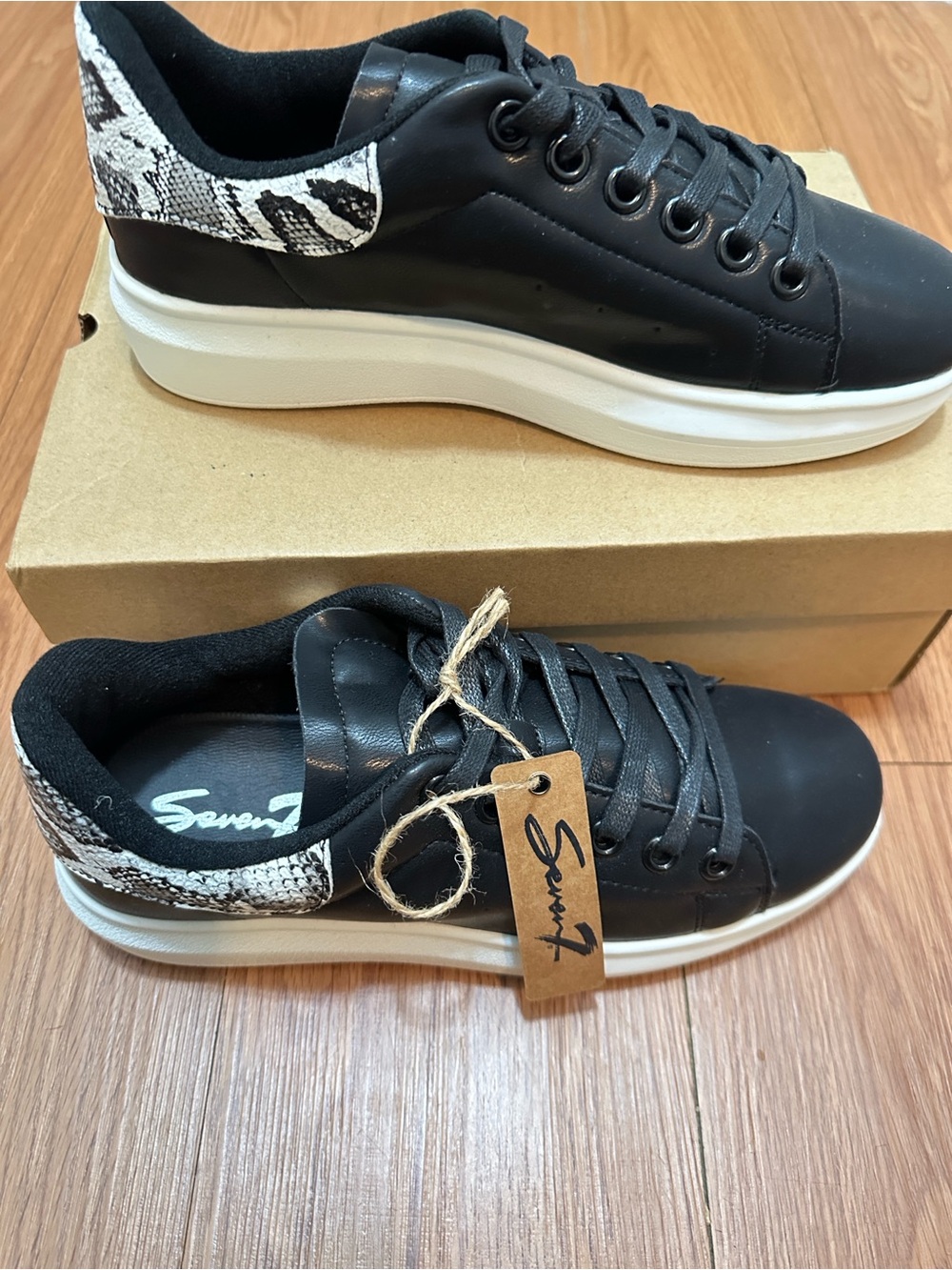Seven7 Black Sneakers with White Snake-Print Accent